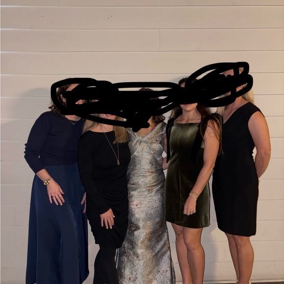 Alyce Paris Off-Shoulder Blue and Gold Maxi Dress - Picture 3 of 3